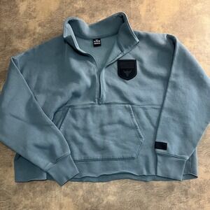 Under Armour Project Rock Sweatshirt Womens XL Blue 1/2 Zip Oversized Cropped
